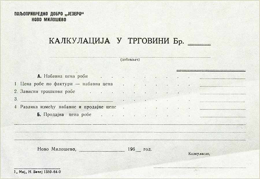 Kalkulacija robe, PD Jezero !!!