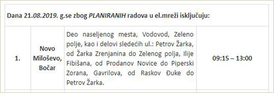 EV obaveštenja..., nikad čuo, za ove sokake !!!